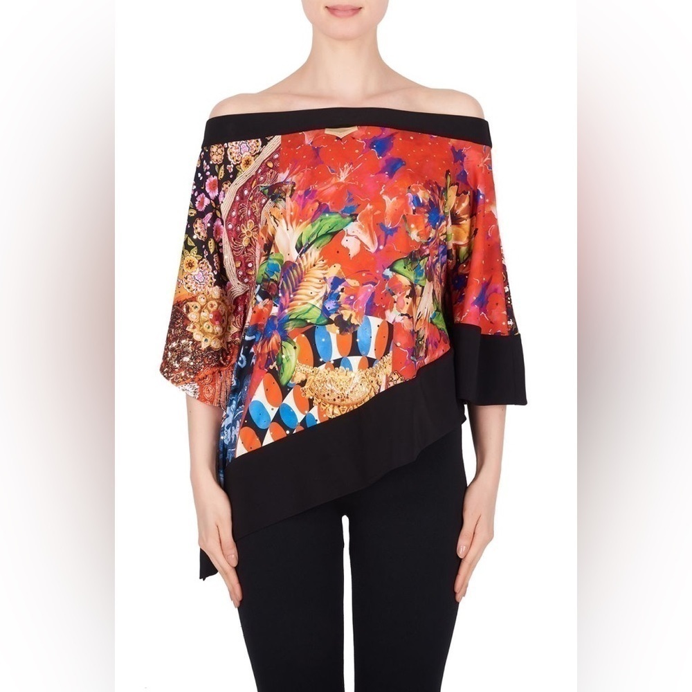JOSEPH RIBKOFF Multi Coloured Off The Shoulder Tunic Style Top Size 8